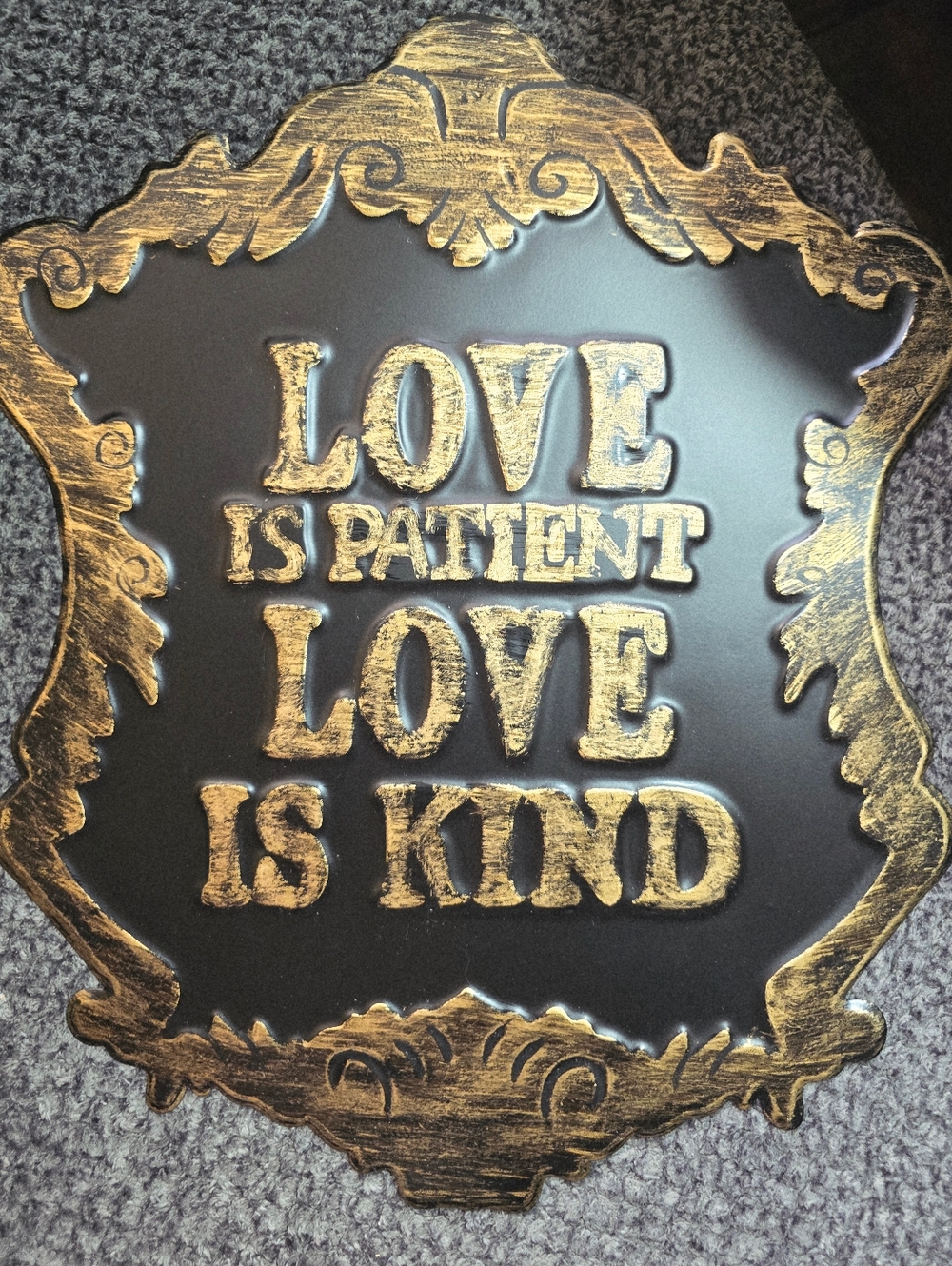 Gold Black Metal Wall Sign Love Is Patient Love Is Kind Gothic Farmhouse